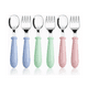 thumbnail image 1 of Kit Cubiertos Cuchara Tenedor para Bebés de Acero Inoxidable 6 Pzs, Azul, Rosa y Verde, 1 of 5