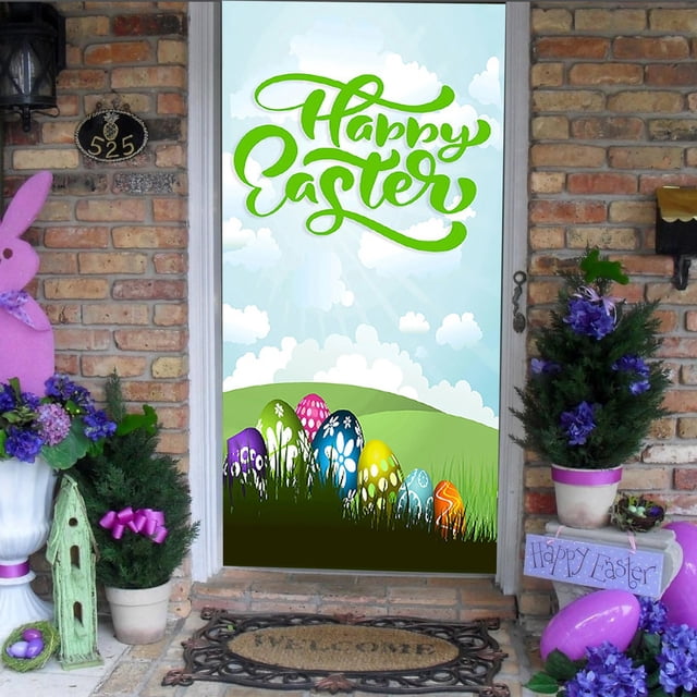 LPSSTORE Rideau de Porte Œuf de Résurrection de Pâques Dessin Animé Chambre Porte Mignon Lapin Décoratif Couverture de Porte Œuf de Pâques Coloré Couverture de Porte Œuf de Pâques