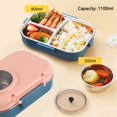 thumbnail image 3 of Thermal Lunch Box 1100ml Double Layer 3 Grid Design 304 Stainless Steel Bento Box with Chopsticks Spoon Soup Bowl Pink, 3 of 5