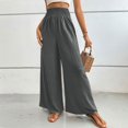 thumbnail image 2 of Laqbezok Women's High Waist Smocked Palazzo Pants, Wide Leg Casual Trousers, Loose Flowy Summer Beach Vacation Slacks, 2 of 7