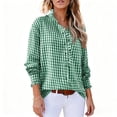 thumbnail image 2 of Mfakffe Long Sleeve Shirts for Women Gingham Plaid Ruffled V‑Neck Button Down Blouse Casual Loose Fit Spring Fall Tops, 2 of 4