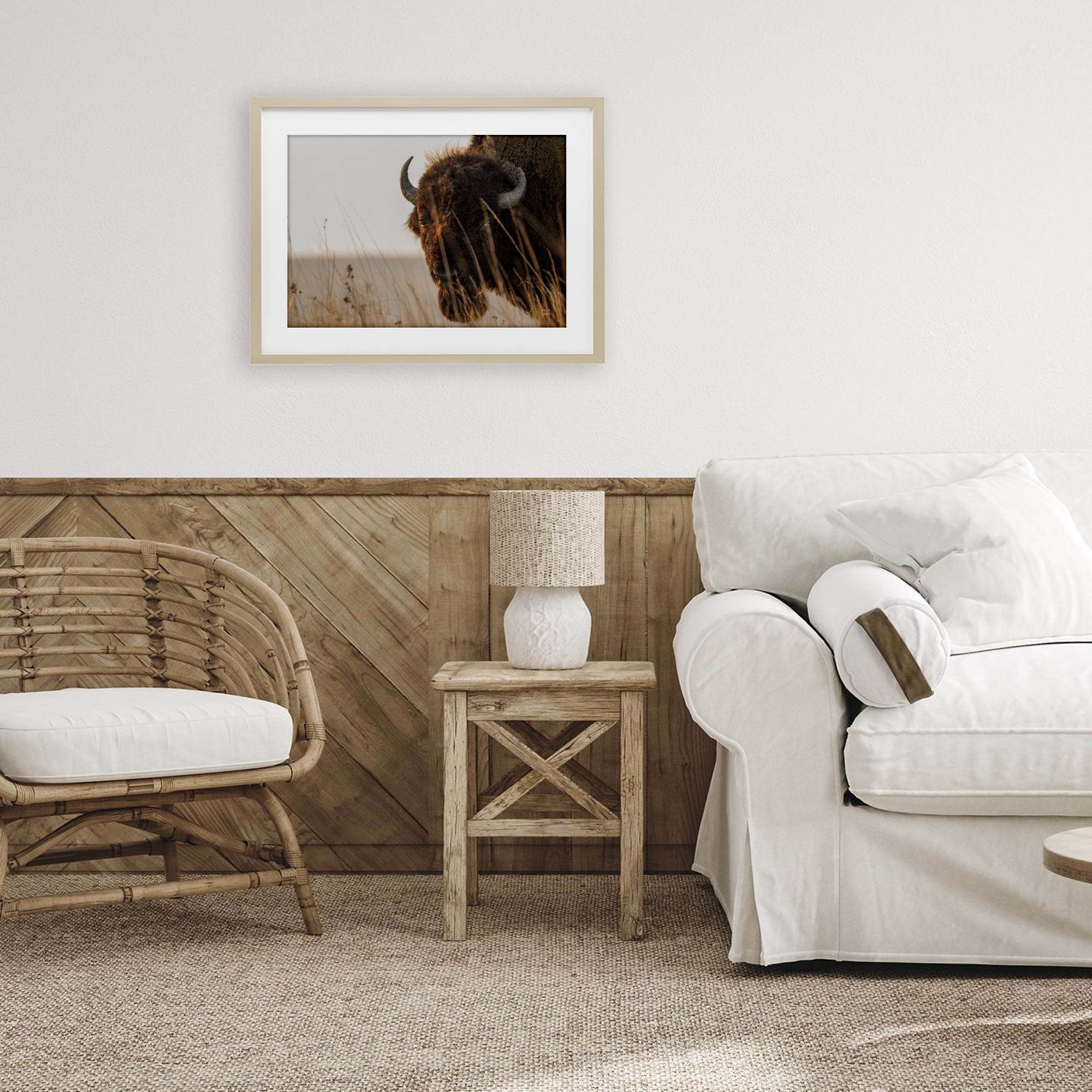 Stupell Industries Bison Sunset on Golden Prairie Birch Framed Print Under Glass, design by Nathan Larson