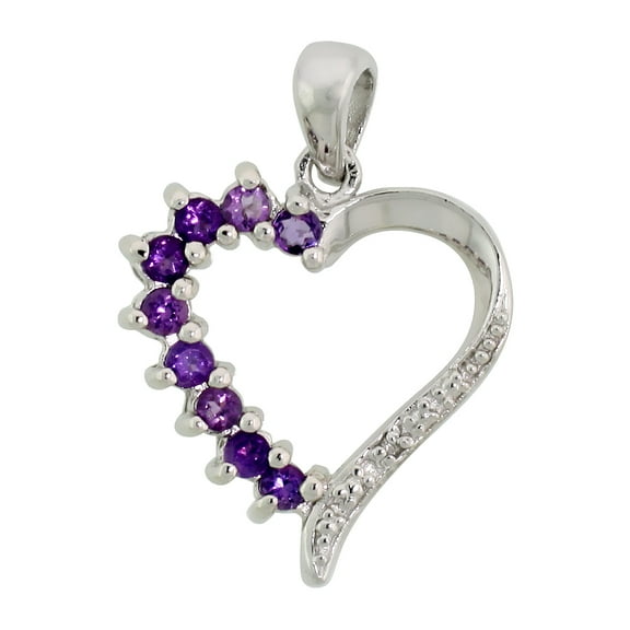 925 Sterling Silver 2mm Amethyst Cut Out Heart Charm Pendant 19mm