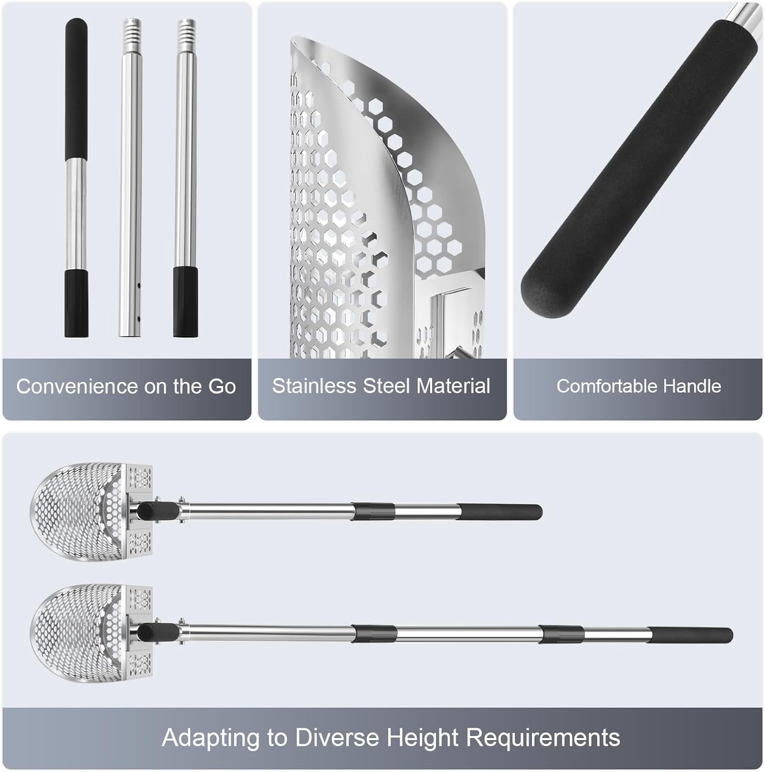 Sand Scoop for Metal Detecting, Metal Detector Scoop, Stainless Steel Sand Sifter Shovel, Fast Sifter Shovel for Underwater Treasure Hunting (Stainless Steel)