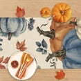 thumbnail image 4 of Fall Blue Orange Pumpkin Dining Table Runner, Autumn Thanksgiving Maple Leaves Burlap Kitchen Decoration, Seasonal Indoor Outdoor Home Decor Party Supply 13 x 36 Inches, 4 of 6