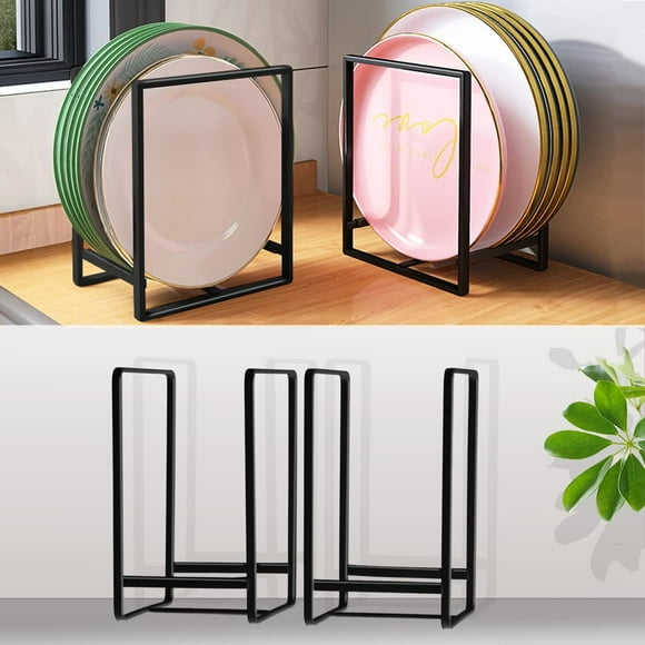 MINGFANITY 4PCS Plate Holders Organizer, Metal Dish Storage Dying Display Rack for Cabinet, Counter and Cupboard, Black, 4 Large