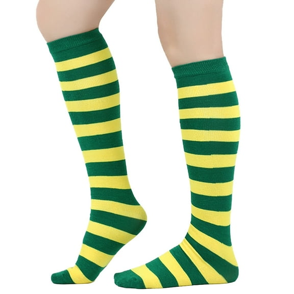 suxuMhao Thick Striped Calf Socks,3 Pairs One Size Fits Most,Soft Polyester-Cotton&Spandex Socks-Ideal as Mid Calf Socks,Knee High Socks,Long Socks,Crew Socks,Green & Yellow for Daily Wear​