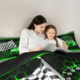 thumbnail image 5 of Manfei Boys Cartoon Automobile Bedding Comforter Set, Green Sports Car Twin Comforter Sets, Buffalo Checkered Flag Reversible Bedding Set, Lightweight Room Decor, 2pcs, 5 of 9