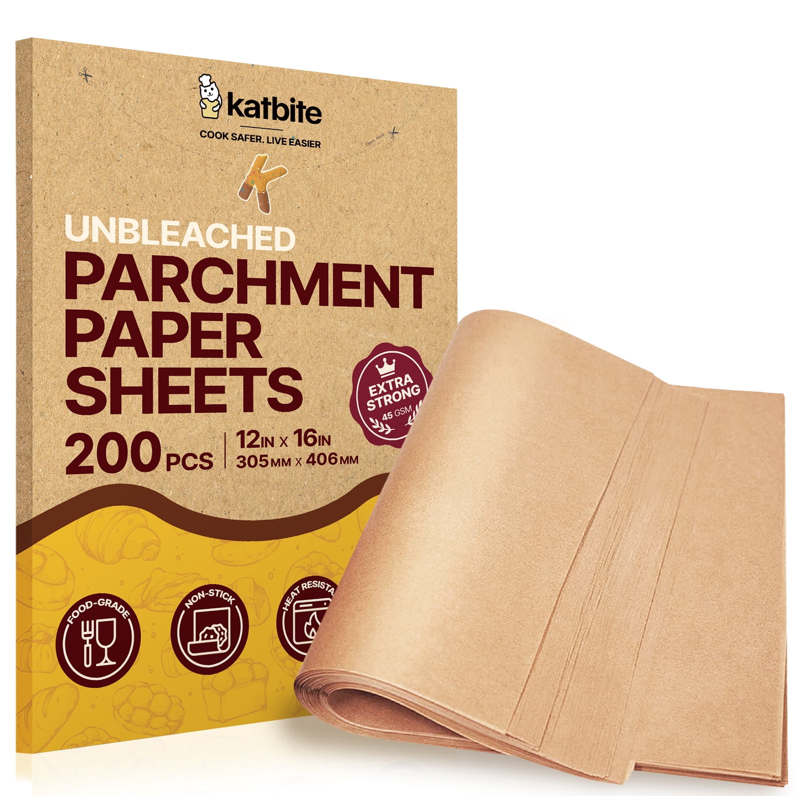 Katbite Heavy Duty Parchment Paper 12x16 inch, 200 Sheets Food