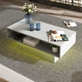 thumbnail image 3 of Modern LED Coffee Table with Storage - 16-Color Lighting, High Gloss Farmhouse Grey Rectangular Wooden Center Table for Living Room, Sliding Drawers, 3 of 11
