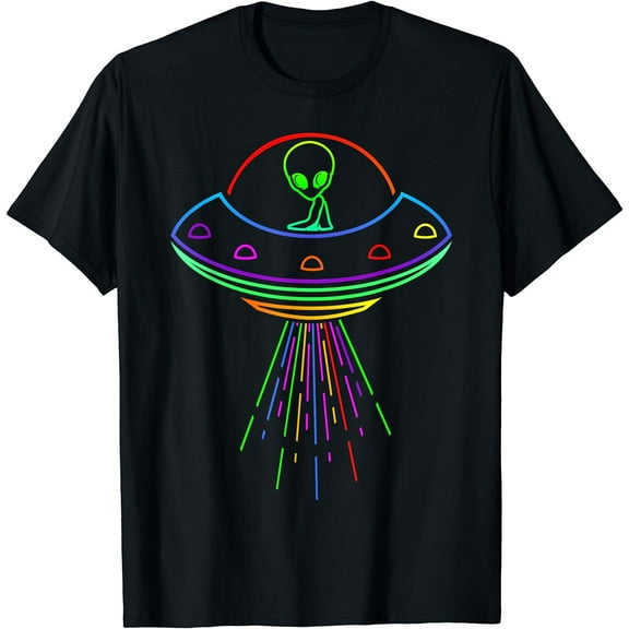 Space Alien UFO Neon Lights Rave Alien Lovers T-Shirt MM