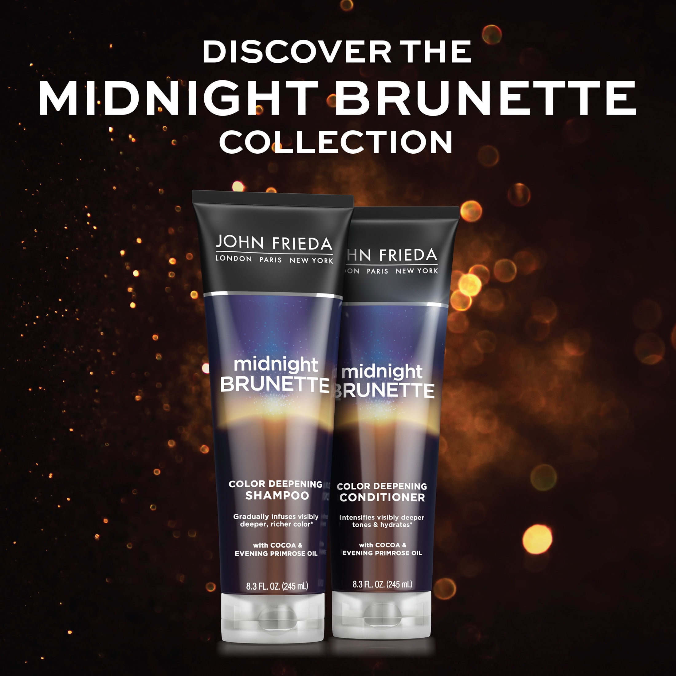 John Frieda Midnight Brunette Hair Womens Deepening Shampoo, Cocoa & Primrose Oil, 8.3 oz