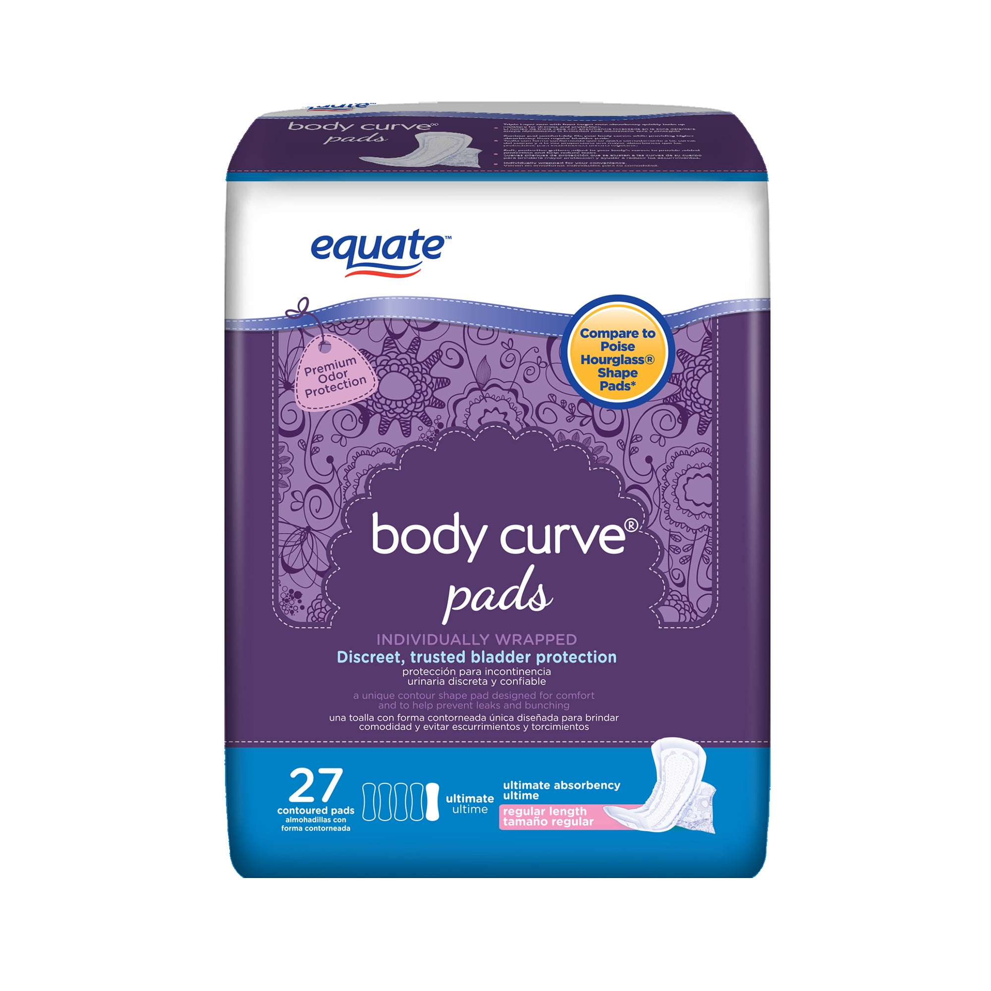Equate Body Curve Pads, Ultimate Absorbency, Regular Length, 27 Ct