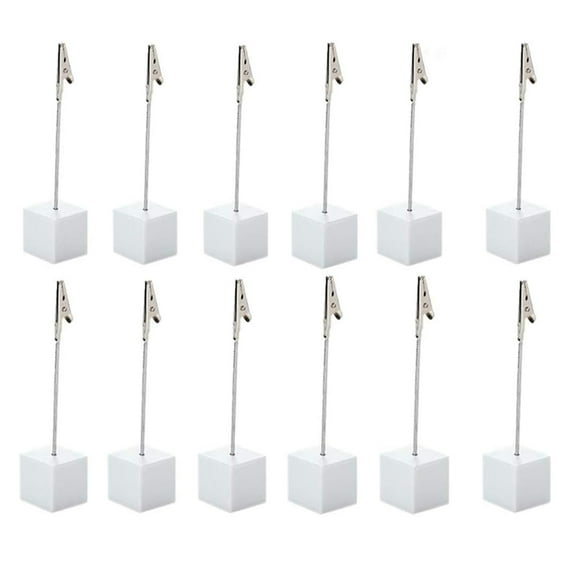 12 Pcs Wooden Memo Clips Holder Table Numbers Place Card Holders Lightweight Wood Cube Base
