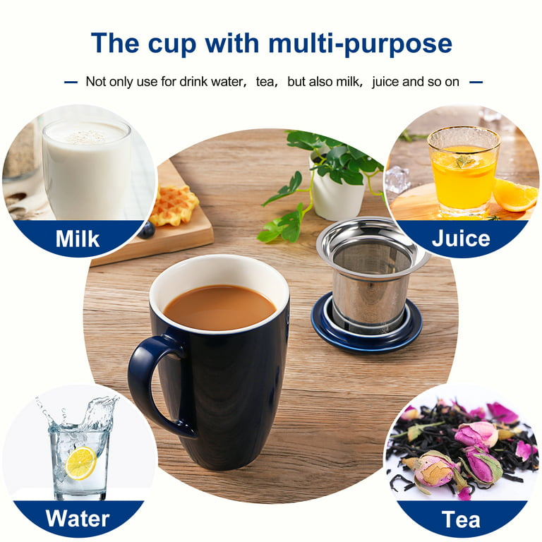 BTAT- Double Wall Glass Tea Cup With Stainless Steel Infuser, 500ml 16oz  Glass, Tea Cup with Lid, Tea Infuser Cup, Tea Cup with Filter, Tea Cup with