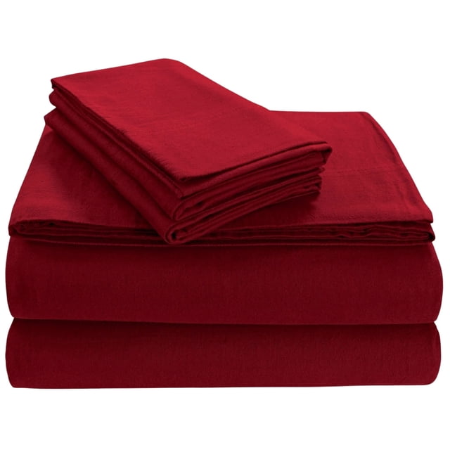 Tribeca Living Luxury Solid Flannel Deep Pocket Sheet Set Dark Red Twin