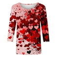 thumbnail image 4 of Inglocry Valentines Shirts for Women 3/4 Sleeve T Shirts Trendy 2026 Cute Love Heart Print Tunic Tops Crewneck Plus Size Casual Blouses Wine L, 4 of 5