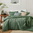 thumbnail image 2 of Green Duvet Cover King Size 100% Washed Cotton Solid Color Bedding Set 3Pcs Simple Modern Soft Lightweight Breathable Comforter Cover, 2 of 7