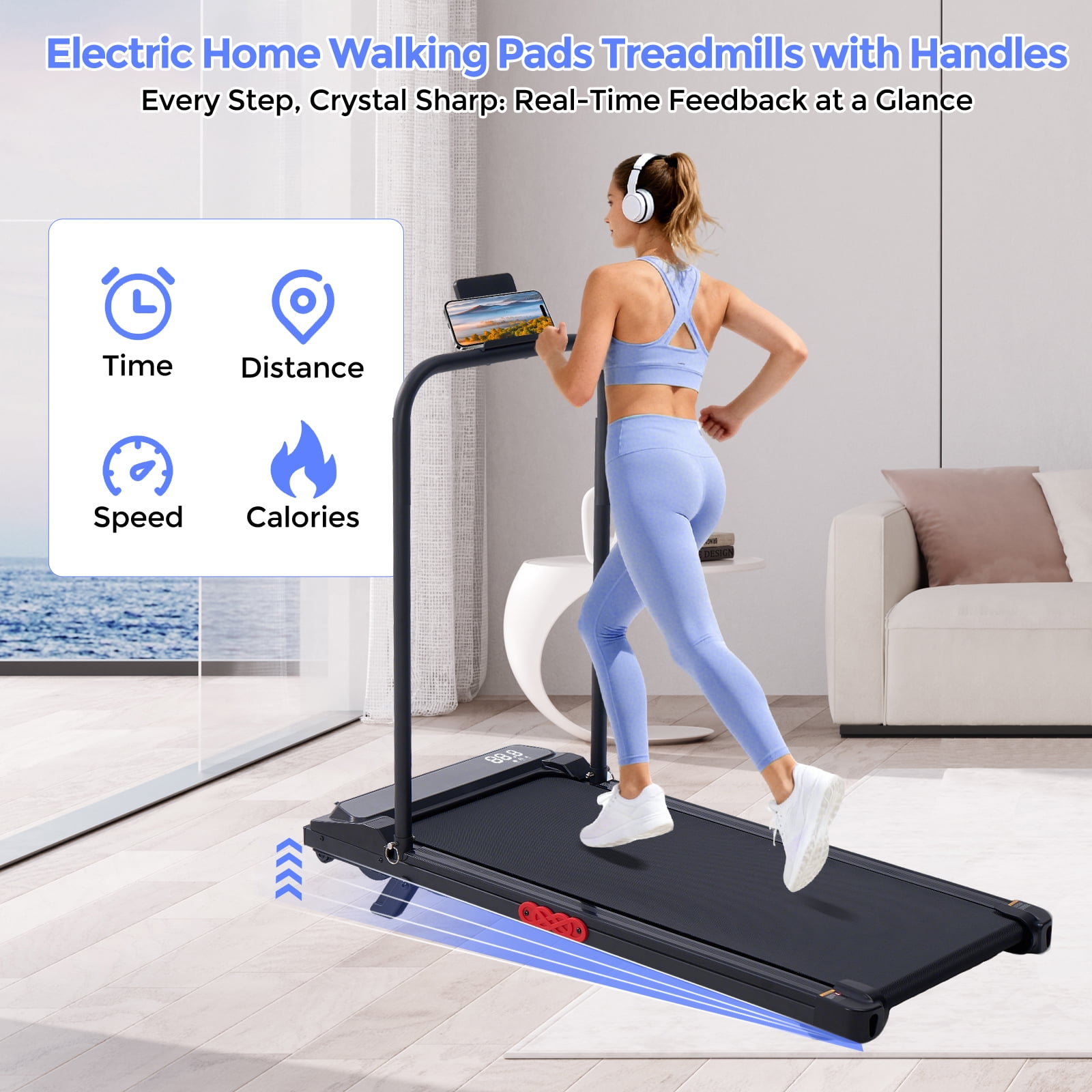 HevGlrm Walking Pad Treadmills with Incline and Handles, Portable Under Desk Treadmills for Home Office, Compact Electric Treadmill with Handle Bar,3.0HP, 350lbs
