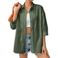 thumbnail image 6 of EchfiProm Womens 3/4 Sleeve Shirts Army Green Collared Tops Lapel Button down Pullover Elegant for Women Casual, 6 of 9