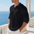thumbnail image 5 of Men's Linen Shirts Casual Long Sleeve Polo Shirts Classic Button Down Collared Golf T-Shirts Lightweight Fall Tops, 5 of 9