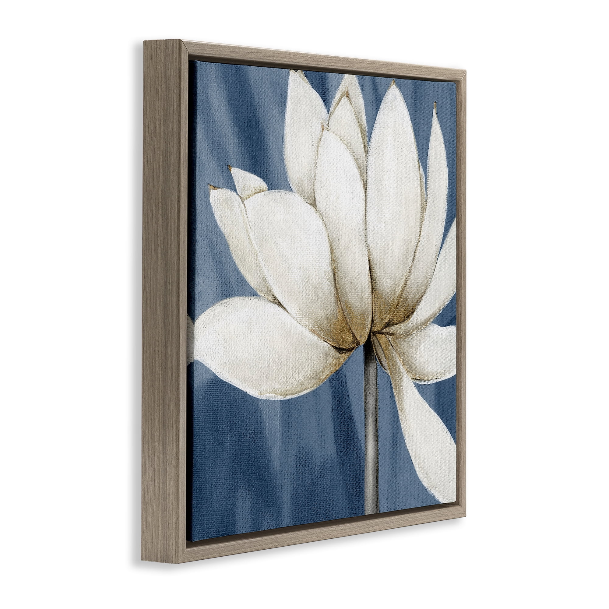 Stupell Industries White Lotus Petals Botanical & Floral Painting Brown Floater Framed Art Print Wall Art, 25 x 25