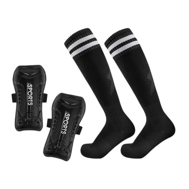 Espinilleras de fútbol Equipo de protección con calcetines de fútbol Portátil Cómodo Fútbol Negro S