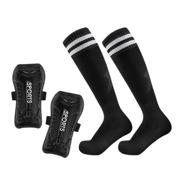 Soccer Shin Guards Swines con calcetines de fútbol para adultos Niños al aire libre Sports Shock Proting Gear de protección de las almohadillas Negro S