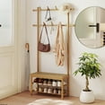 thumbnail image 4 of Costway Bamboo Coat Rack with Bench Shoe Storage 2 Hanging Rods 11 Hanging Hooks Shelves Beige, 4 of 10