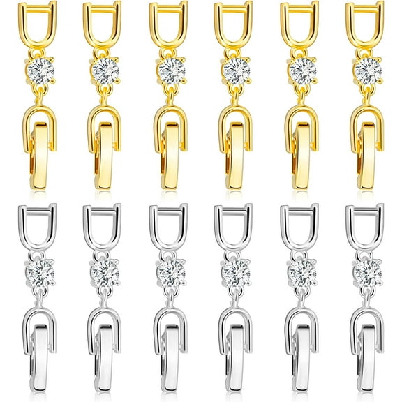 12 Pcs Bracelet Extender Clasp Fold Over Necklace Extenders Bracelet Extension Crystal Rhinestone Extender Plated Extension Clasps for Bracelet Making Necklace Anklets (Gold, Silver)