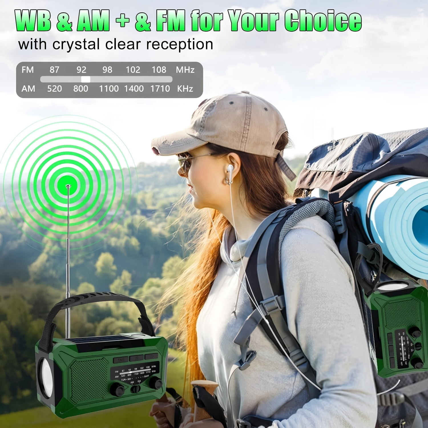 10000mAh Emergency Radio, Solar Radio, Hand Crank Radio, NOAA AM FM Weather Radio, 4 Charging Methods, Polymer Battery, Flashlight & Reading Lamp, SOS Alarm, Phone Charger For Emergency