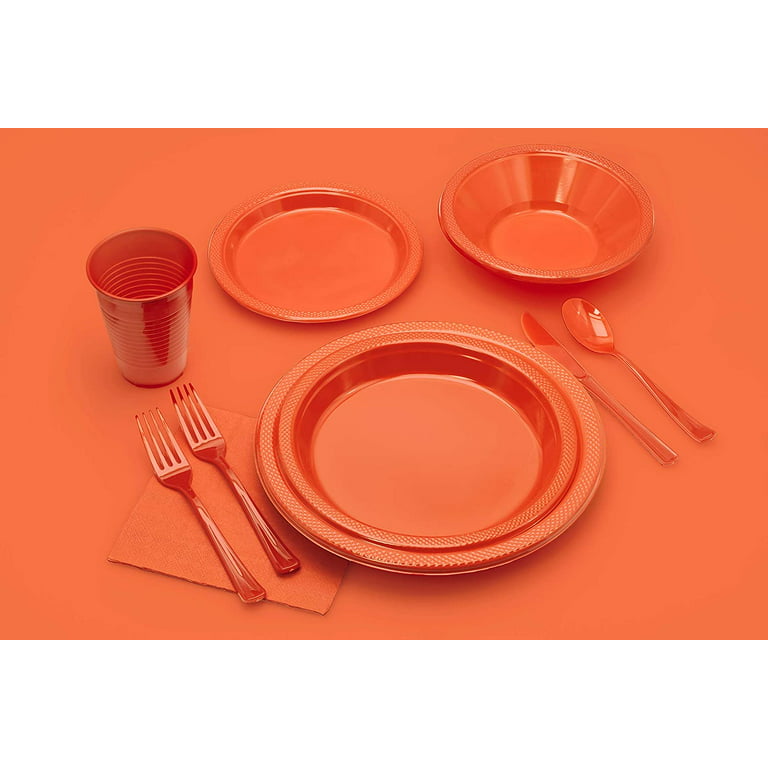 FLOWERCAT 60PCS Plates - Heavy Duty Plastic Plates Disposable for Orange