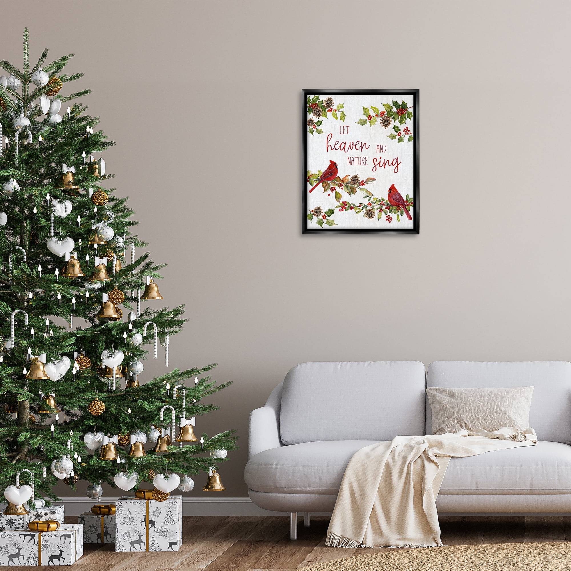 Stupell Industries Heaven & Nature Sing Holiday Painting Black Floater Framed Canvas Art Prints Wall Art, 25 x 31