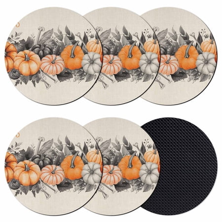 Halloween Coasters Set of 6 Absorbent Coasters for Drinks Watercolor Country Orange Grey Pumpkin Skull Coaster for Desk Coffee Table Protection Home Decor House Warming Gifts 4