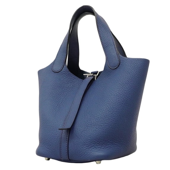 Pre-Owned Hermes Picotin PM handbag, Taurillon Clemence leather, Blue Brighton, □J stamp,...