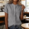 thumbnail image 2 of hotojiny Women Button Down Shirts Rolled Short Sleeve Cotton Linen Work Tops Loose Fit Crew Neck Business Casual Blouse, 2 of 7