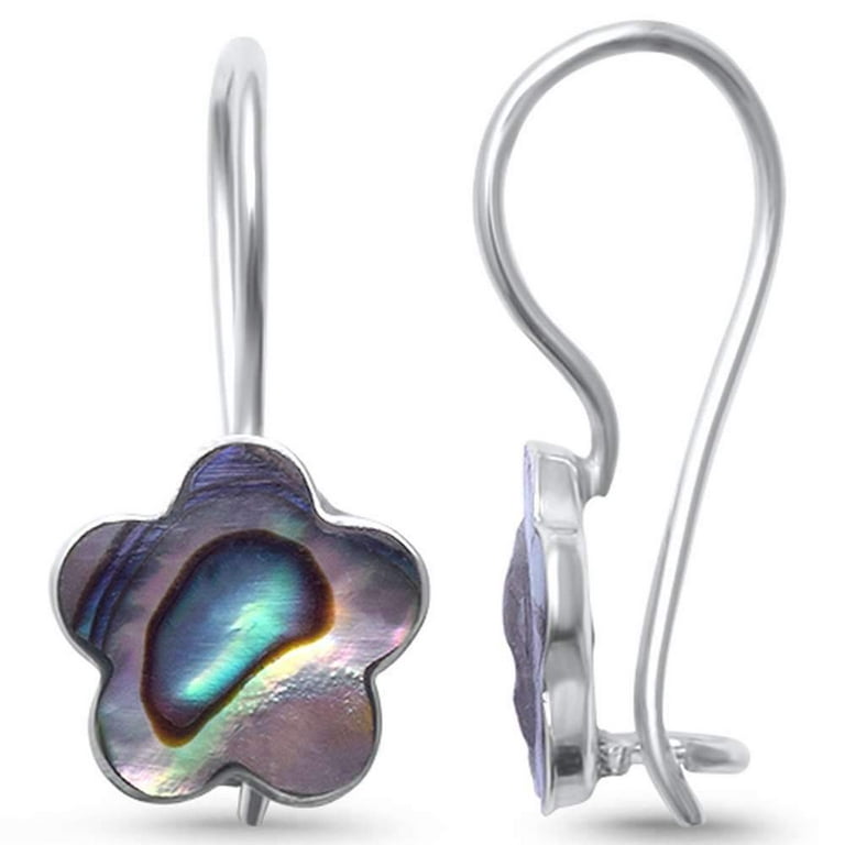 Simulated Abalone Star Fishhook Earrings Sterling Silver 