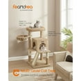 thumbnail image 3 of FEANDREA Cat Tree, Small Cat Tower with Widened Perch for Large Cats Indoor, Kittens, 96 cm Multi-Level Cat Condo, Scratching Posts and Ramp, 2-Door Cat Cave, Cat Basket, Camel Brown, 3 of 7