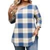 thumbnail image 7 of Gamivast Tunic Tops For Women Plaid Print Skew Neck Dressy Tops 3/4 Sleeve Asymmetrical Tops Comfy Loose Fit Casual Office Work Wear, 7 of 7