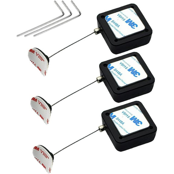 3-Pack 6.5 Ft Retractable Remote Control Safety Lock Tether with Adjustable Strap for TV Remotes, Game Controllers, Tablets - Showroom Security Leash