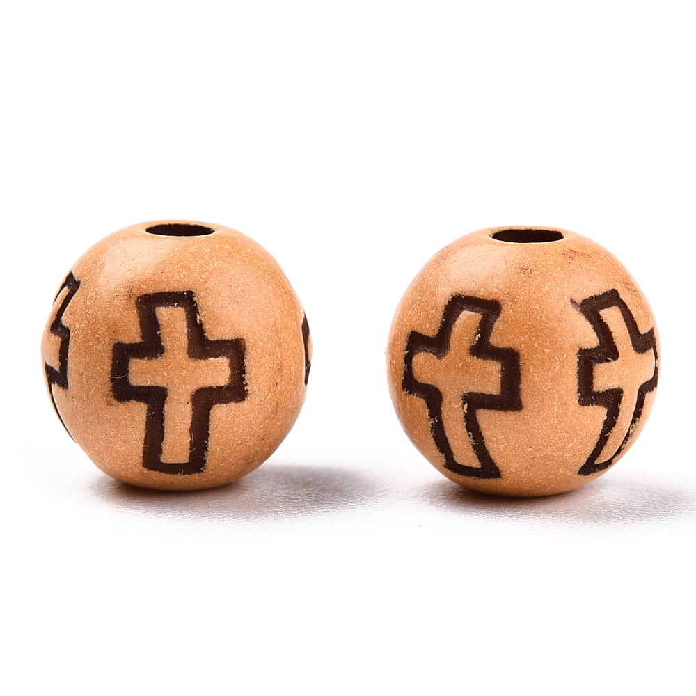 Imitation Wood Acrylic Beads Round with Cross Pattern Sandy Brown 8mm Hole: 2mm about 1800pcs/500g