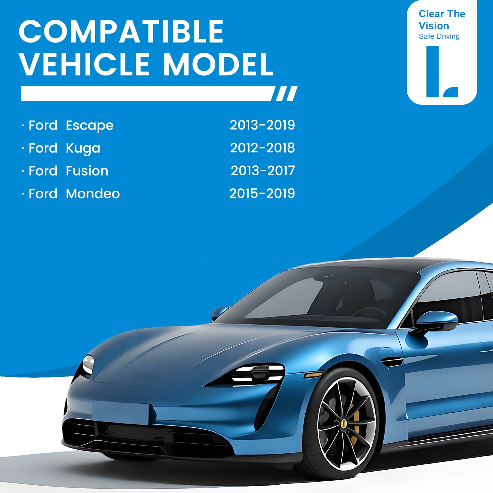 LADEWEU® 3 Wipers 28"+28"+11" for Ford Escape 2013-2019 Kuga 2012-2018 Mondeo 2015-2019 Fusion 2013-2017 All Weather Original Equipment Automotive Replacement Front Rear Windshield Wiper Blade