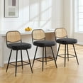thumbnail image 5 of Bar Stools Set of 3 Swivel Upholstered Counter Height Bar Stools 29"Faux Leather Barstools with Rattan Back&Metal Footrest Comfortable Kitchen Island Chairs Black, 5 of 7