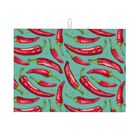 

Large Dish Drying Mats for Kitchen Counter - red Chili 18x24In Anti-Slip Absorbent Microfiber Drying Mat for Kitchen Counter Mat Dish Rack Mat with Hanging Loop