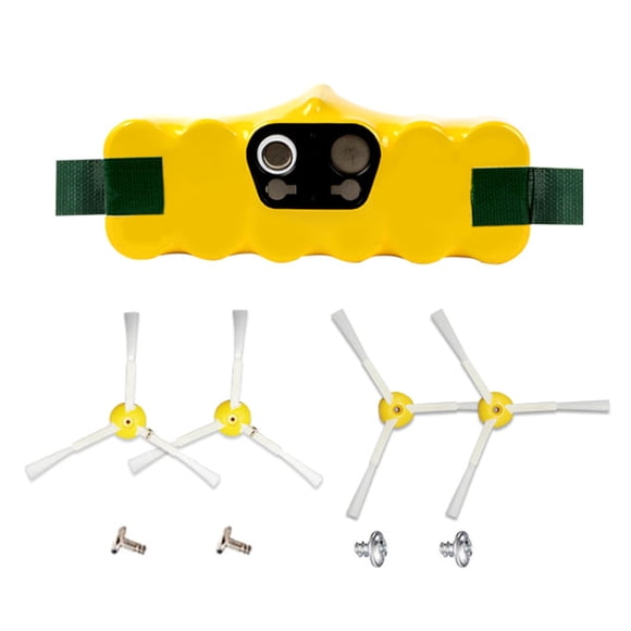 Graflsoa iRobot Roomba 500/600/700/800/900 Series Accessory Kit - 4 Side Brushes with Screws & 14.4V 6000mAh Battery (Yellow) - Durable ABS, High Efficiency, Easy Installation