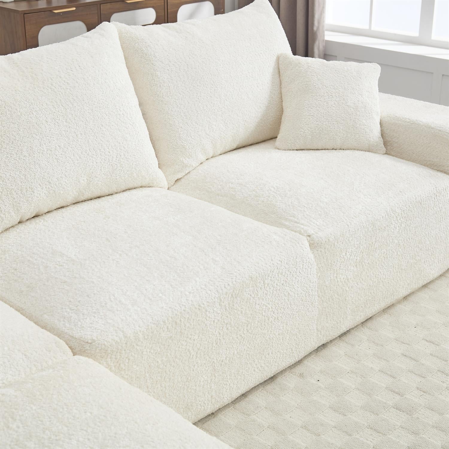 Demi Bonn 108" Modern L-Shaped Sofa, Premium Fabric Couch with Deep Seating, Freestyle Setup, No Assembly Needed for Living Room Relaxation, White