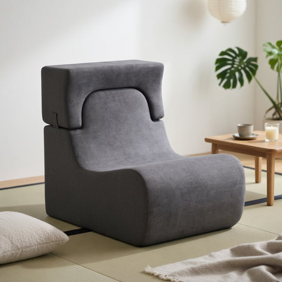 Resenkos Floor Chair Lazy Sofa with Detachable Headrest, Ergonomic Lounge Seating with Washable Cover for Bedroom Office, Gray