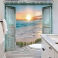 thumbnail image 4 of Ocean Beach Teal Barn Door Shower Curtain for Bathroom Decor 72Wx72H Hawaiian Sunset Scenery Sea Wave Retro Wood Rustic Nature Art Printed Fabric Polyester Waterproof 12 Pack Plastic Hooks, 4 of 6