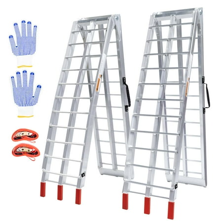 Aluminum Folding Truck Ramps  1800 lbs Capacity Loading Ramps for Pickup Trucks Bed  Trailers Ramp with Load Straps for Motorcycles  Go-Karts  Lawn Mowers  ATV/UTV  Golf Carts  2Pcs