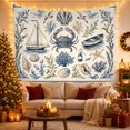 thumbnail image 3 of Blue Crab and Coastal Elements on Textured Background, Serene Vintage Illustration for Beach Lovers, Coastal Nautical Wall Art, Birthday Gift, Tapestry Wall Hanging for Bedroom and Living Room, 3 of 7